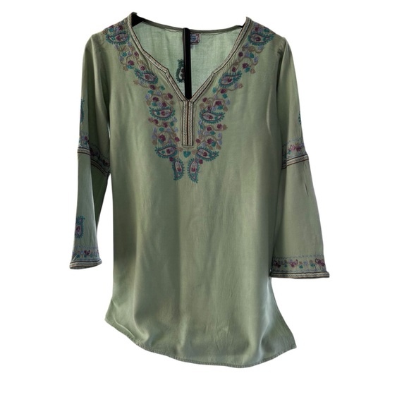 Boho Embroidered Green/Periwinkle/Lilac/Mauve Women's Tunic V-Neck Size Large - Picture 2 of 10